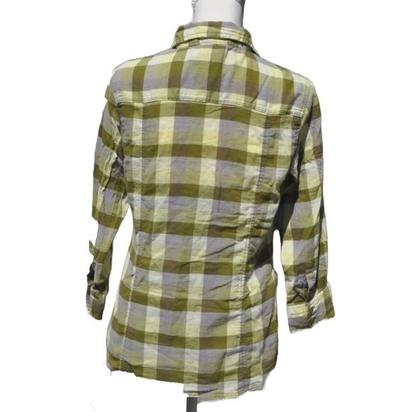 The North Face Woman's Green Plaid 3/4 Sleeve Organic Cotton Blouse SZ M - Picture 3 of 12
